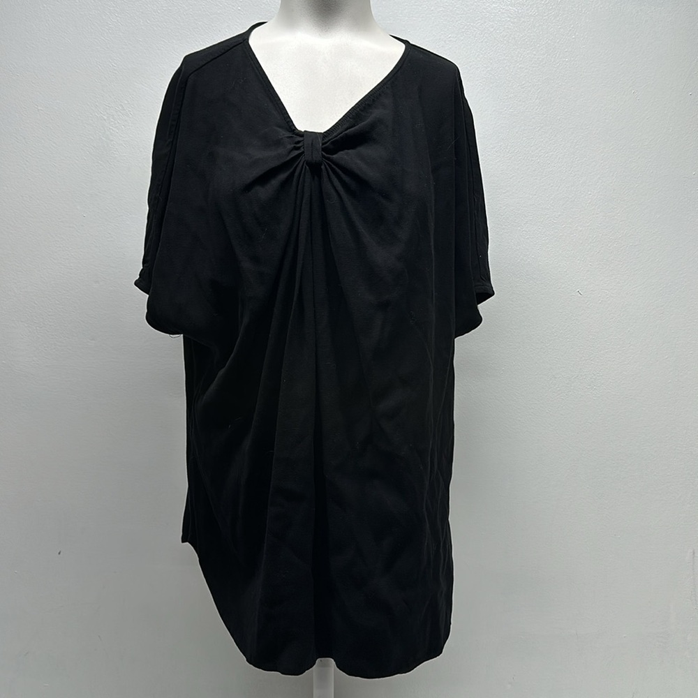 Universal Standard Mackaya Blouse Top Short Sleeve Luxe Twill Knot Black Size 14